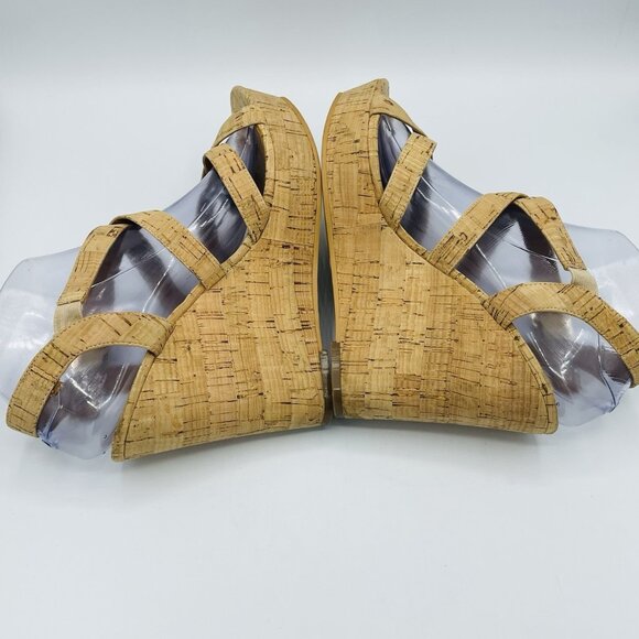 BP Womens Shoes Size 9 M Cork Strappy Wedge Ankle Strap High Heels Sandals - Picture 12 of 13